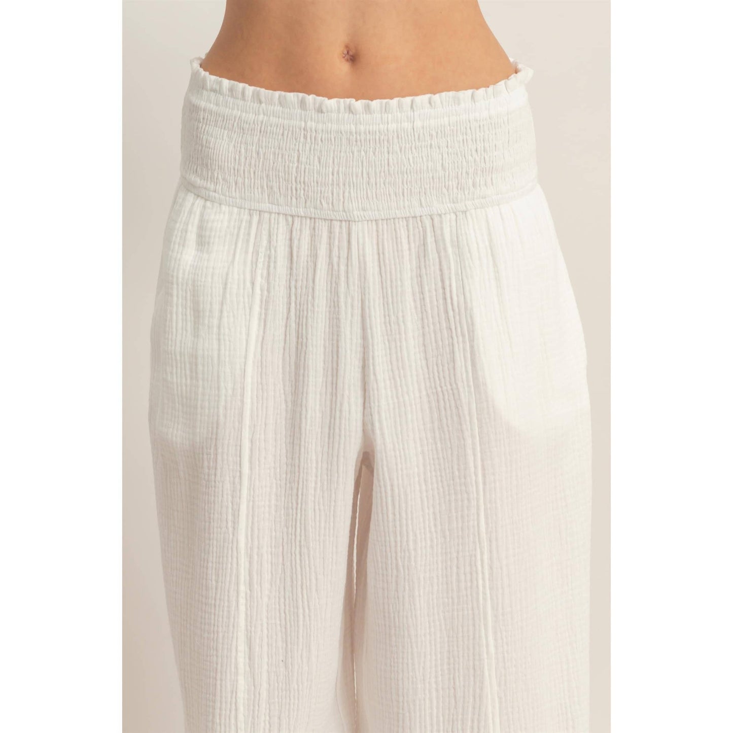 Smocked Waist Wide-Leg Pants