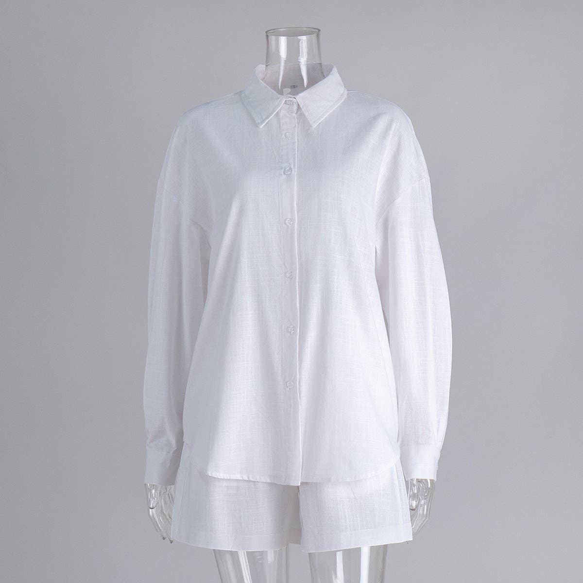 Casual Cotton Long Sleeve Cardigan and Shorts Set