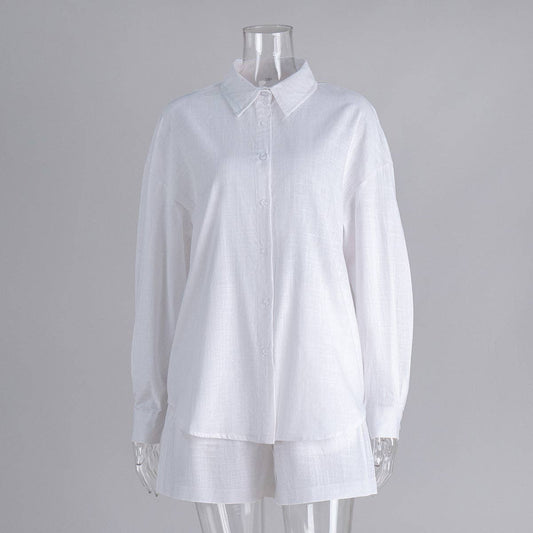 Casual Cotton Long Sleeve Cardigan and Shorts Set