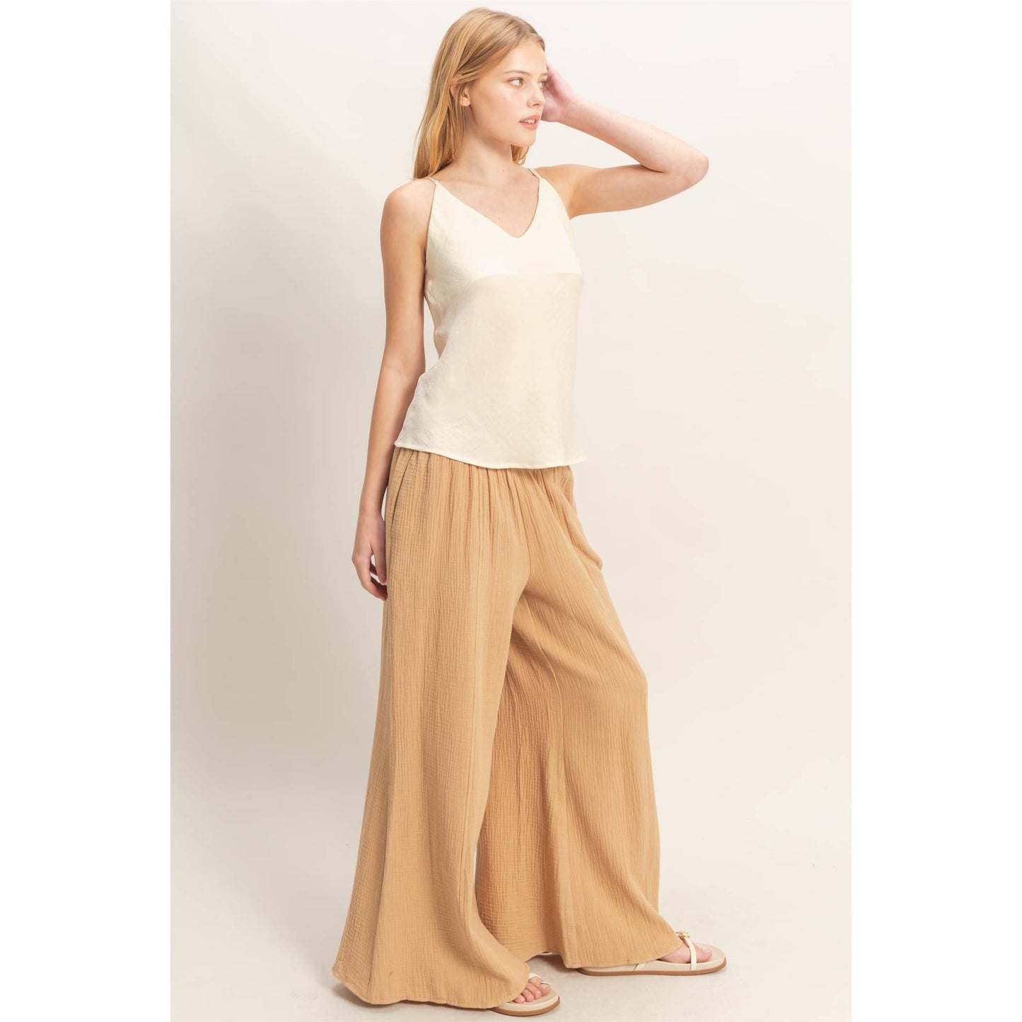 Smocked Waist Wide-Leg Pants