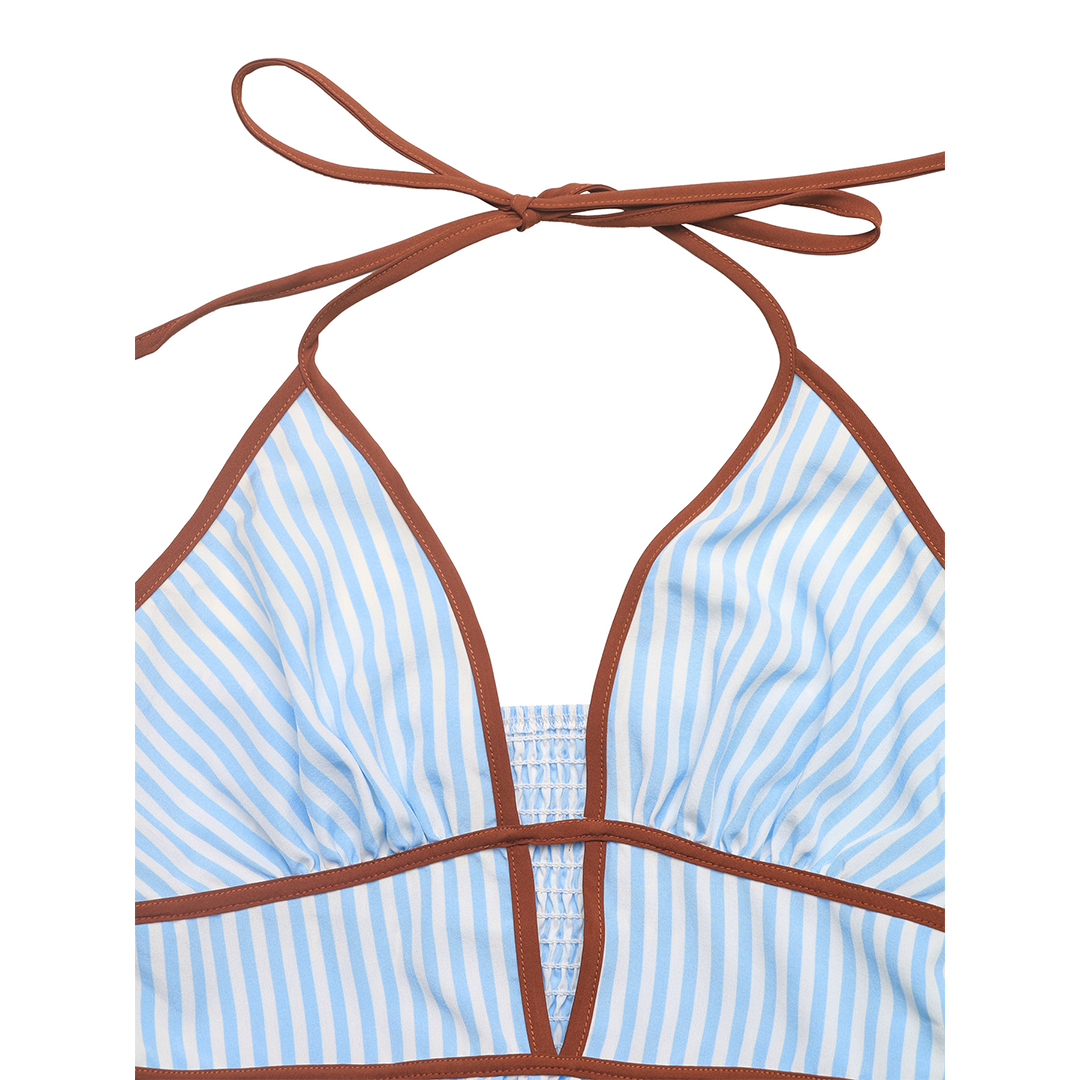 Striped Backless Sleeveless Halter Maxi Dress BFZY1904