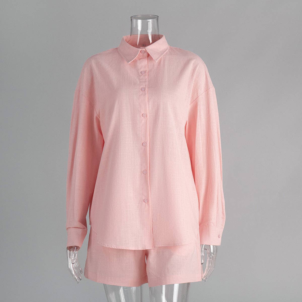 Casual Cotton Long Sleeve Cardigan and Shorts Set
