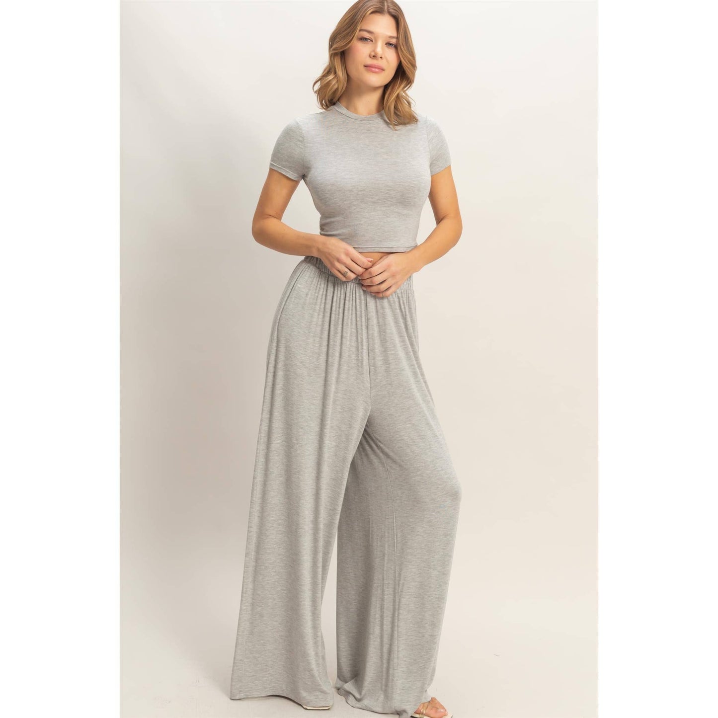 Short Sleeve Top & Wide Leg Pants Set