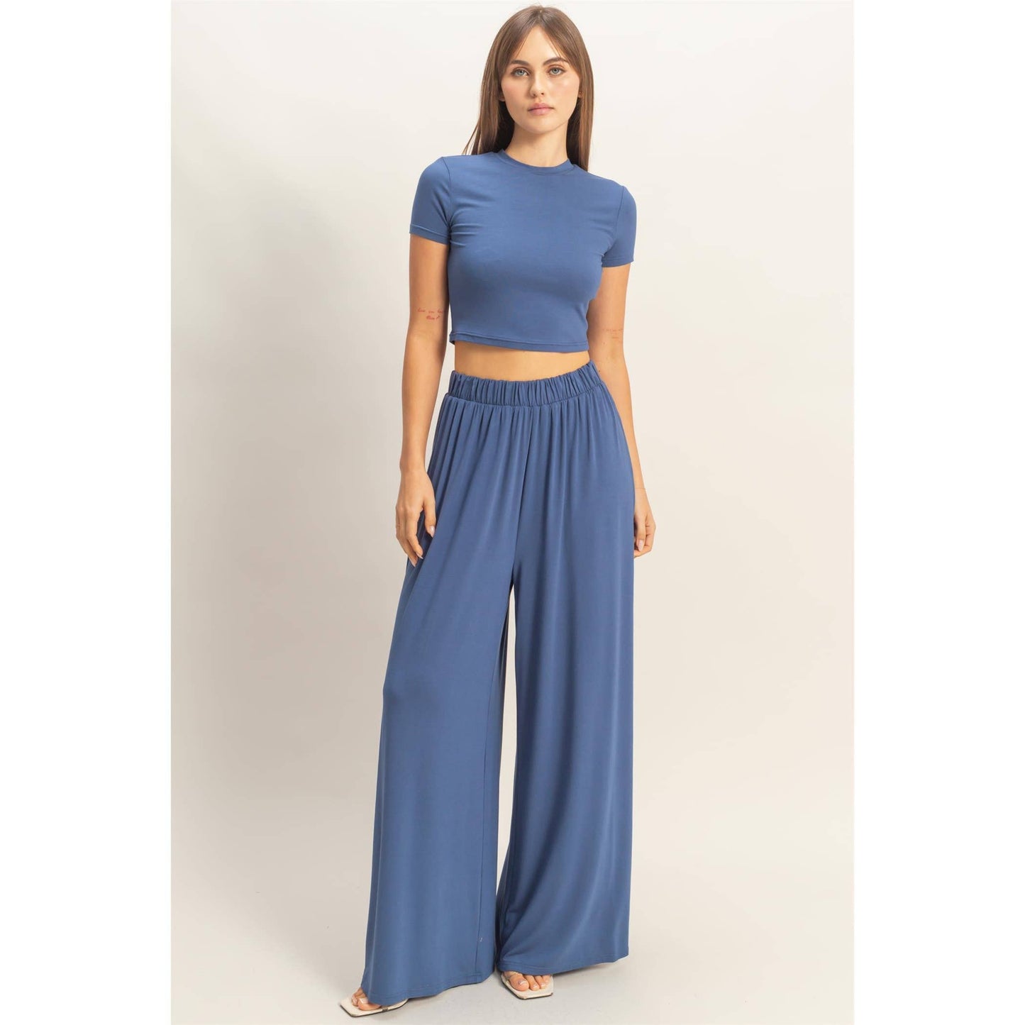Short Sleeve Top & Wide Leg Pants Set