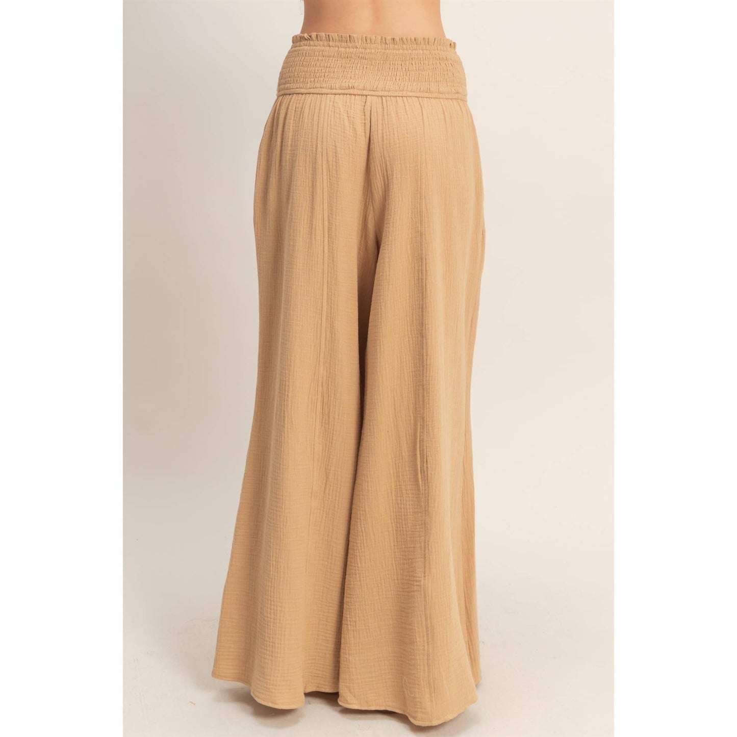 Smocked Waist Wide-Leg Pants