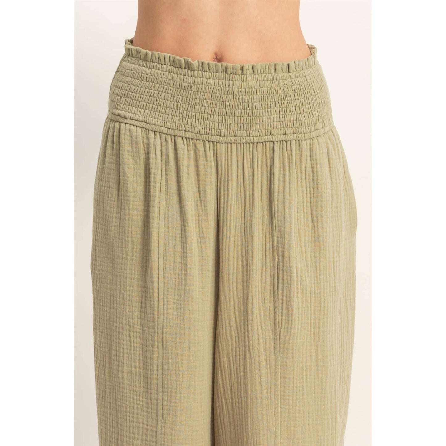 Smocked Waist Wide-Leg Pants