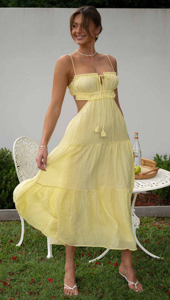Women's Summer Casual Solid Cutout Waist Cami Dress