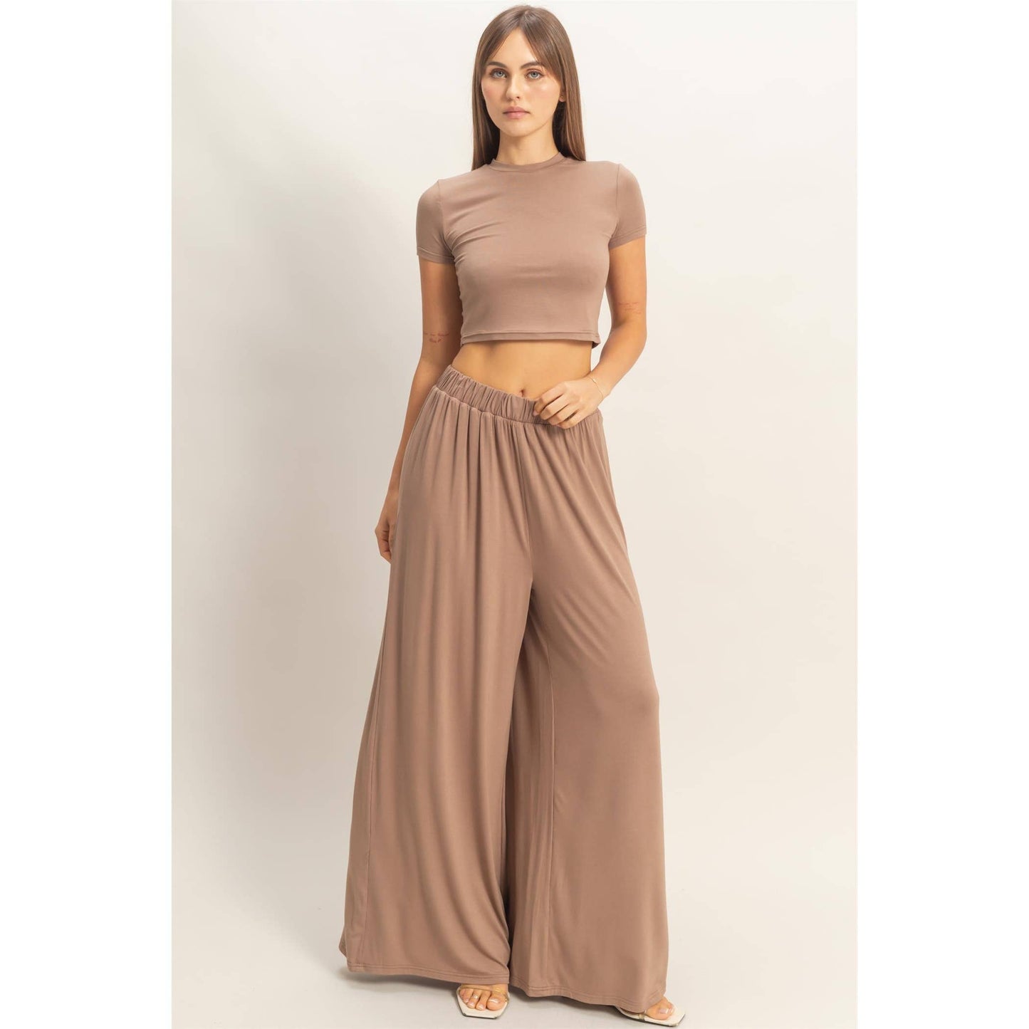 Short Sleeve Top & Wide Leg Pants Set