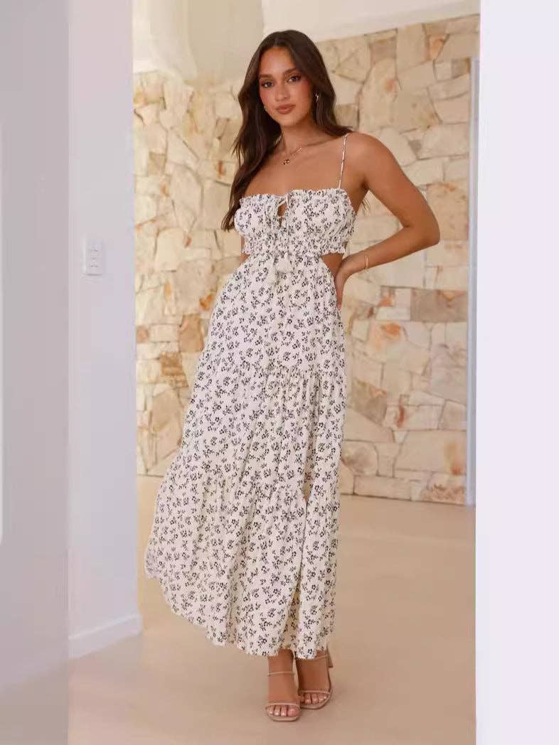 Women's Summer Casual Solid Cutout Waist Cami Dress
