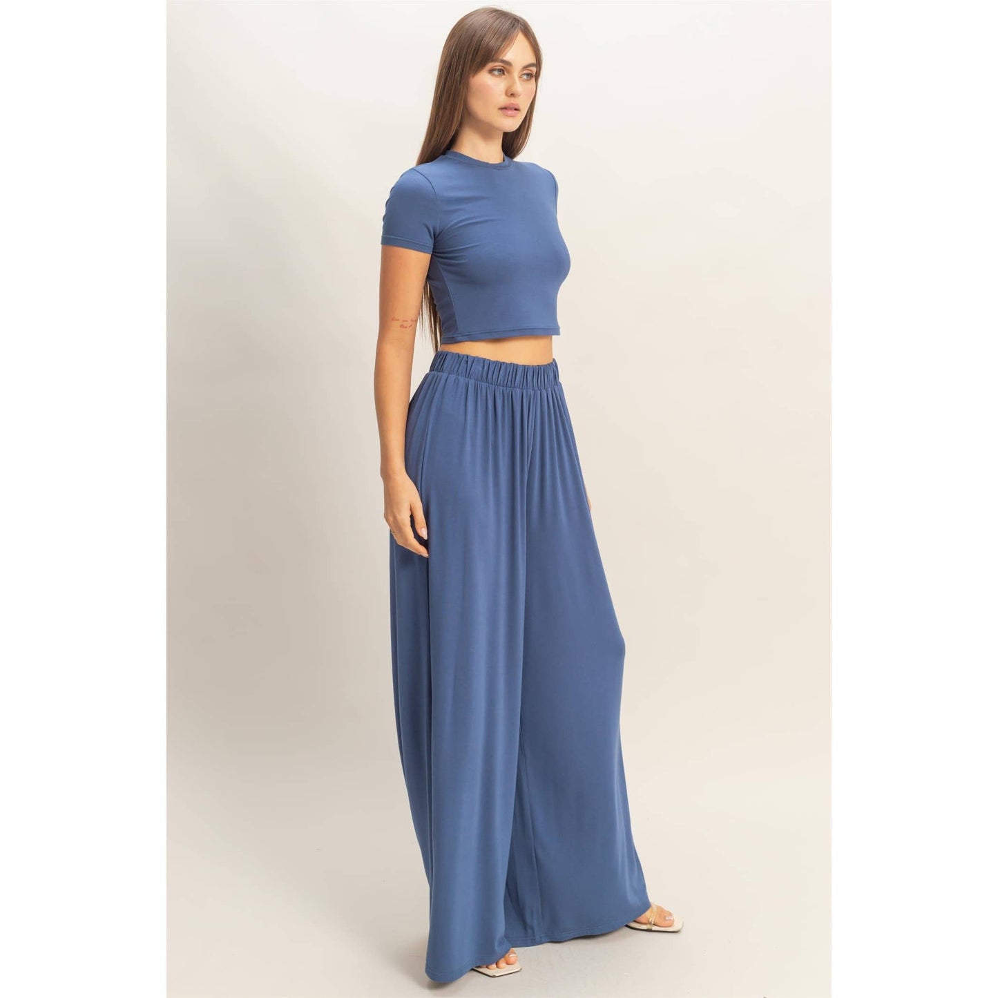 Short Sleeve Top & Wide Leg Pants Set