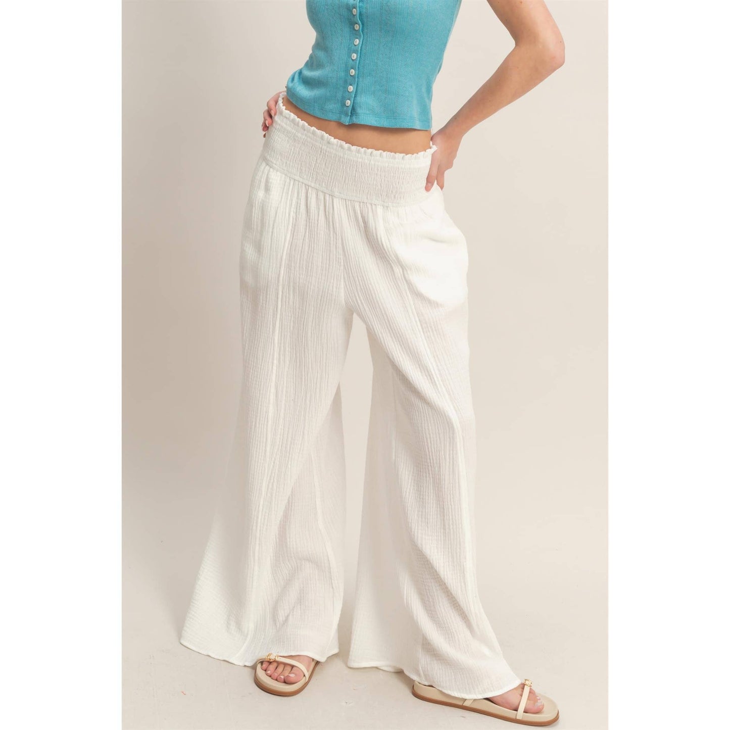 Smocked Waist Wide-Leg Pants