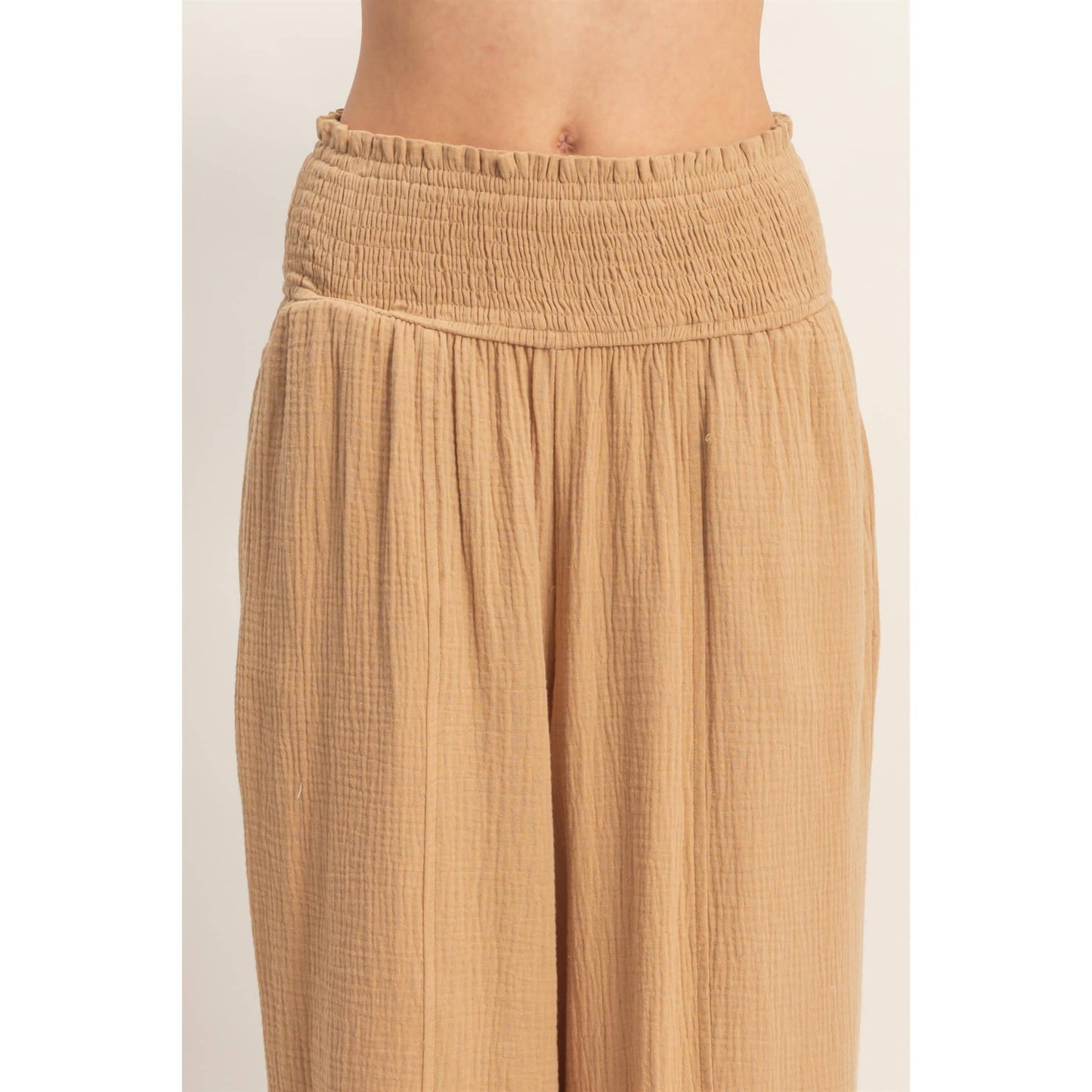 Smocked Waist Wide-Leg Pants