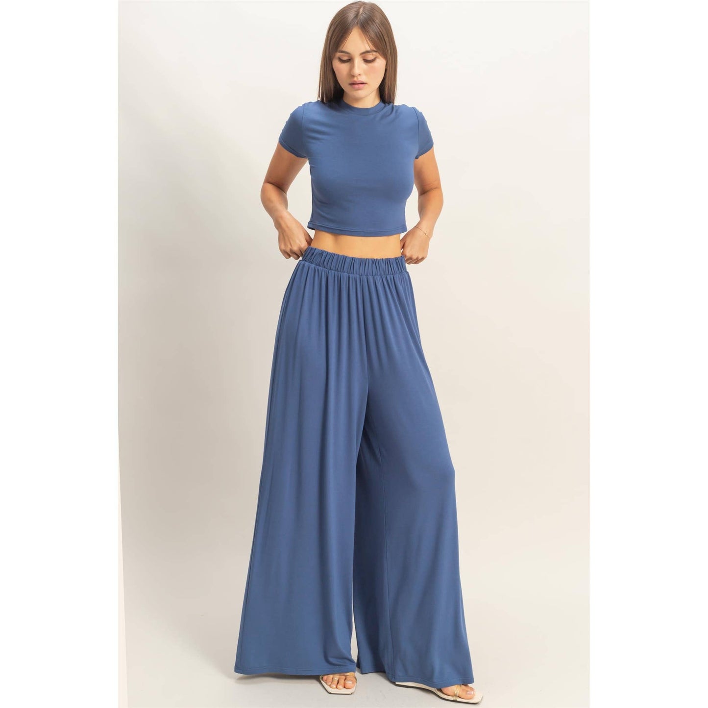 Short Sleeve Top & Wide Leg Pants Set