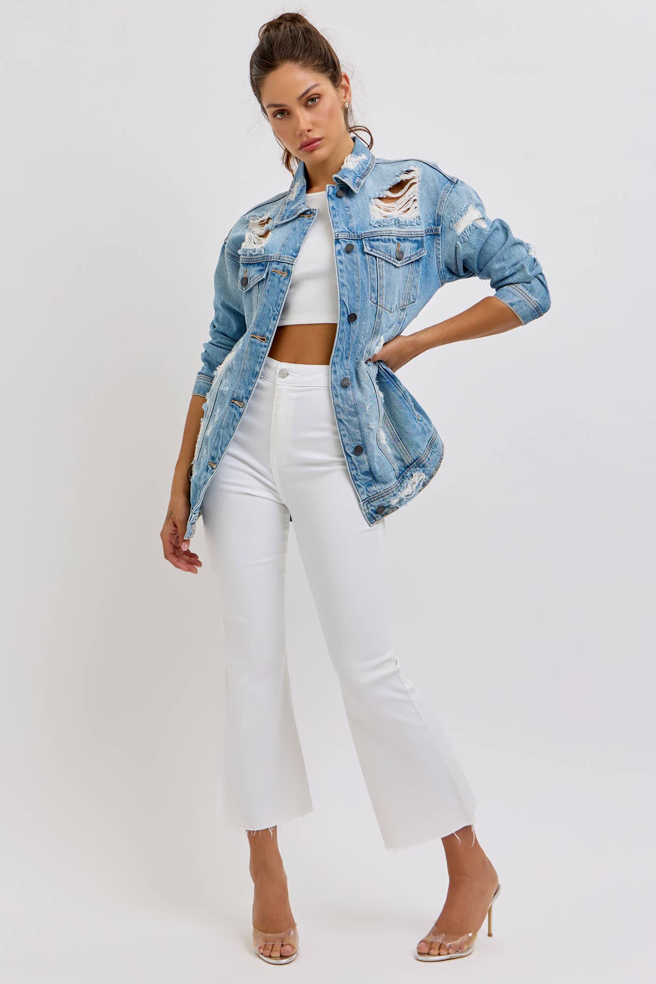 Oversized Denim Jacket with Shredded Distressing [WV1078-1]