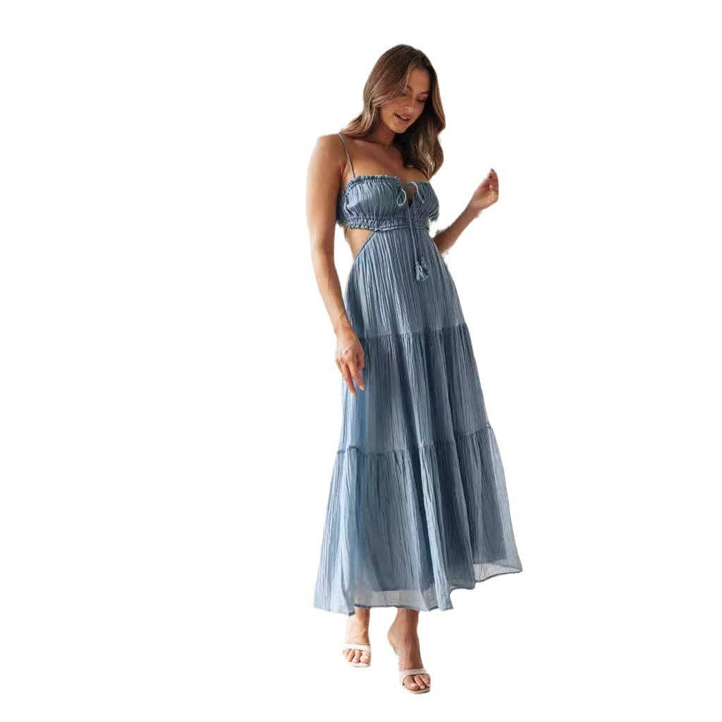 Women's Summer Casual Solid Cutout Waist Cami Dress