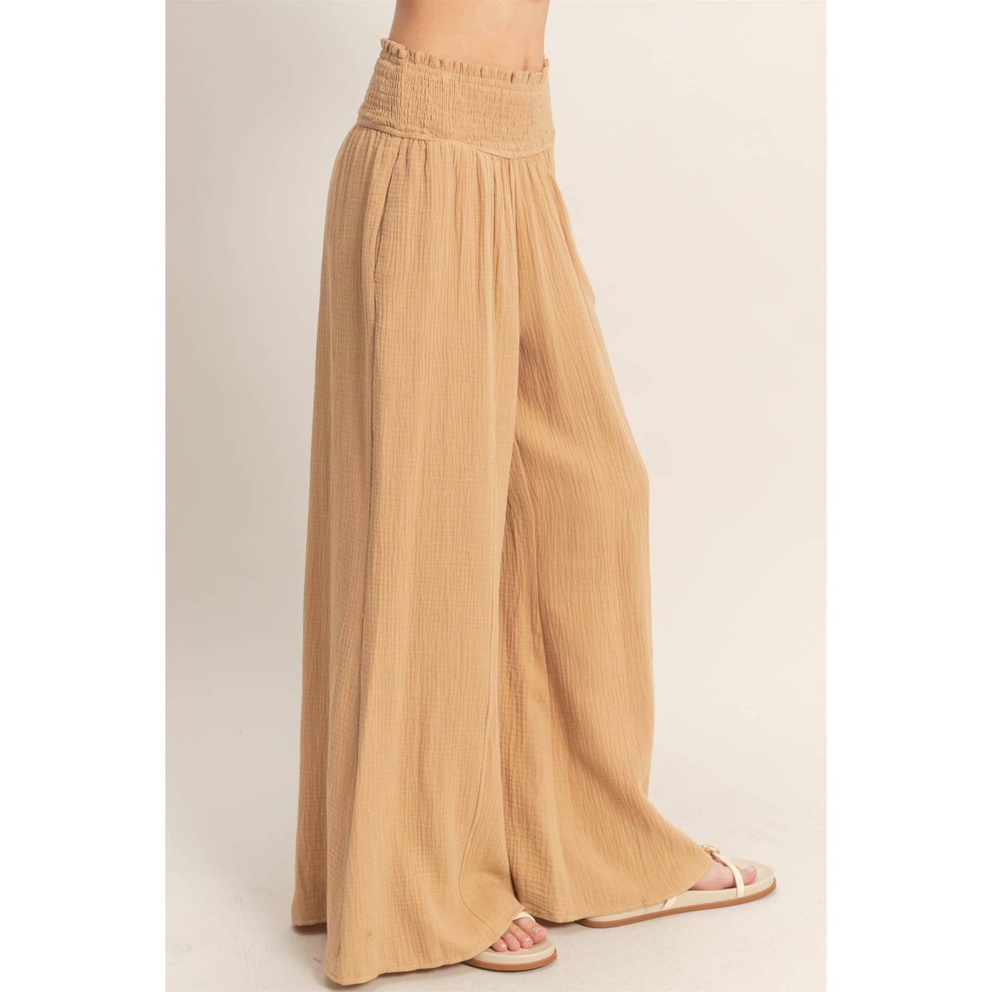 Smocked Waist Wide-Leg Pants
