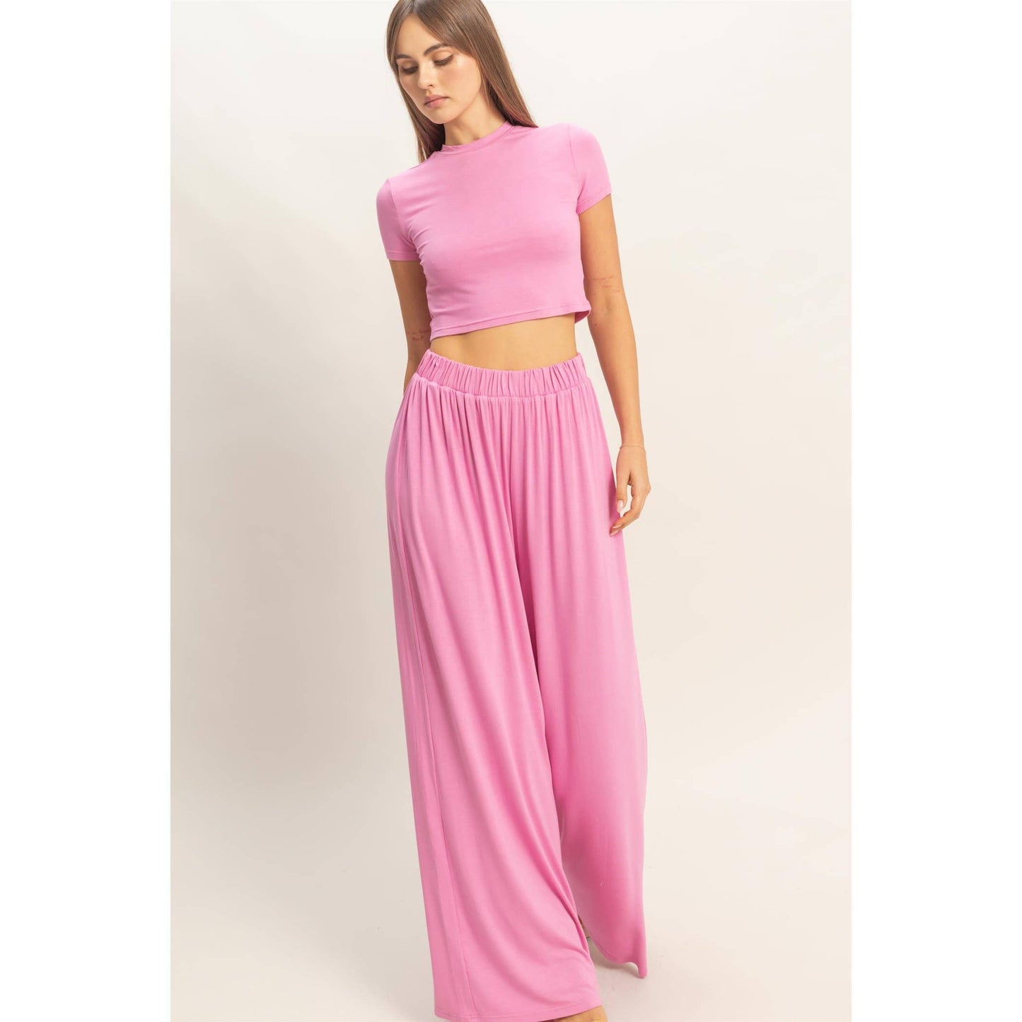 Short Sleeve Top & Wide Leg Pants Set