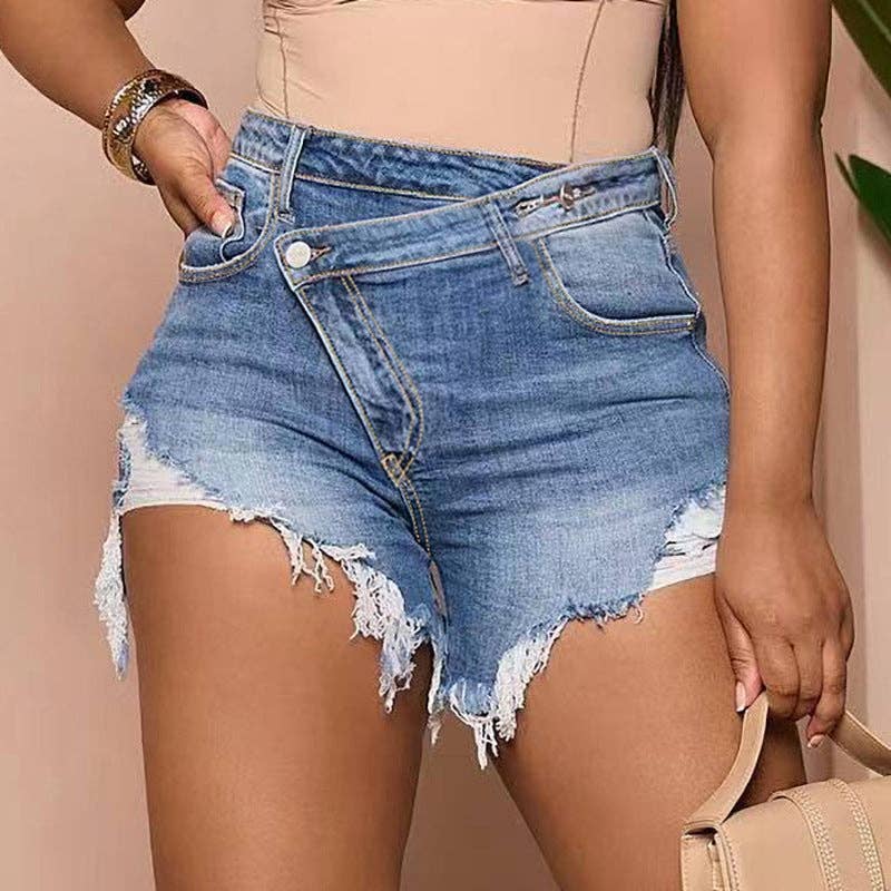 High-Waisted Distressed Denim Shorts for Women