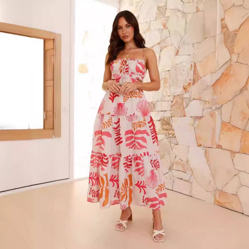 Women's Summer Casual Solid Cutout Waist Cami Dress