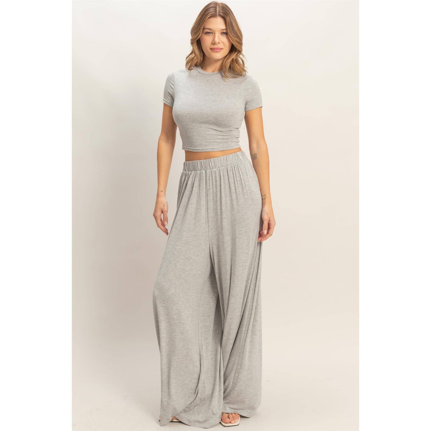 Short Sleeve Top & Wide Leg Pants Set