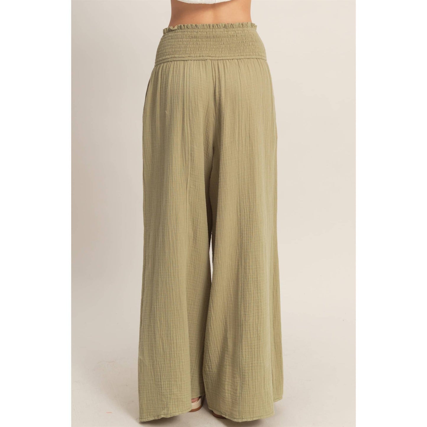Smocked Waist Wide-Leg Pants