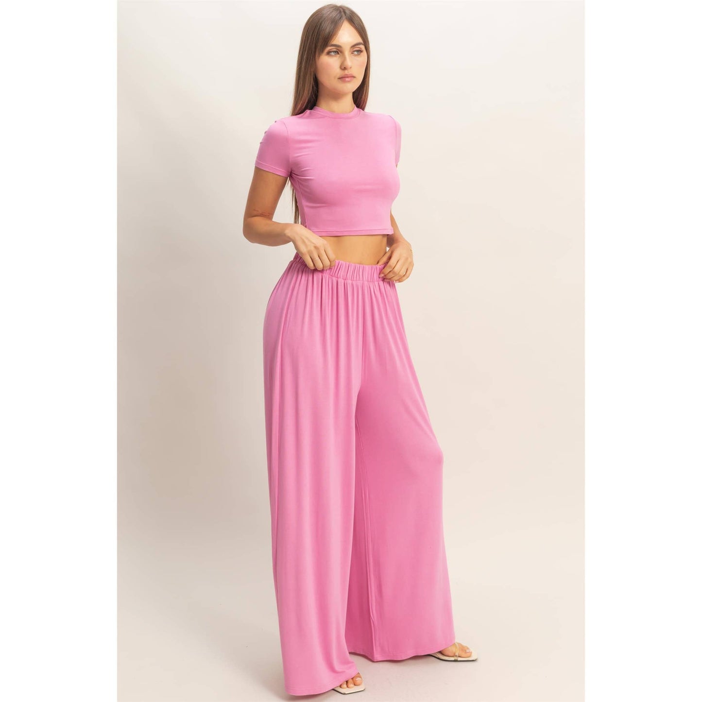 Short Sleeve Top & Wide Leg Pants Set