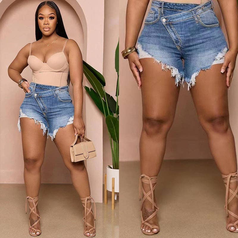 High-Waisted Distressed Denim Shorts for Women