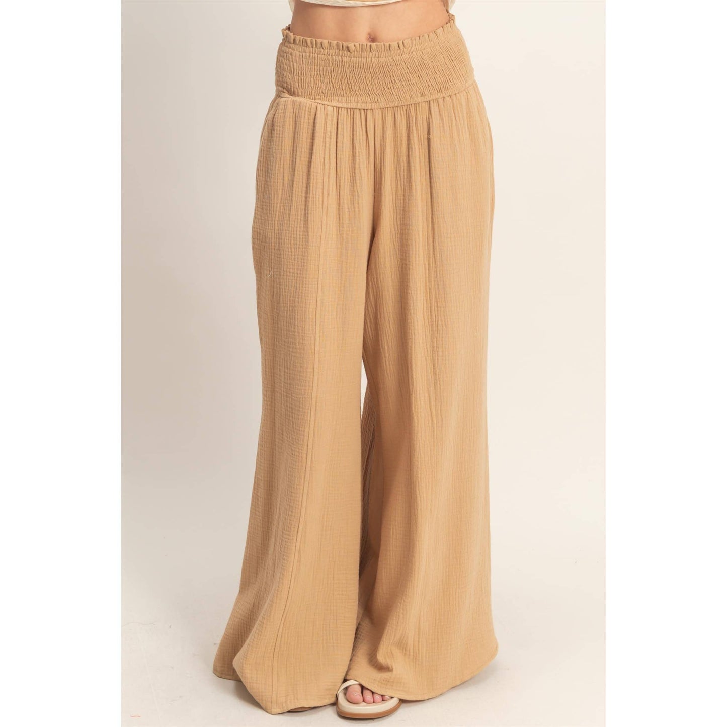 Smocked Waist Wide-Leg Pants