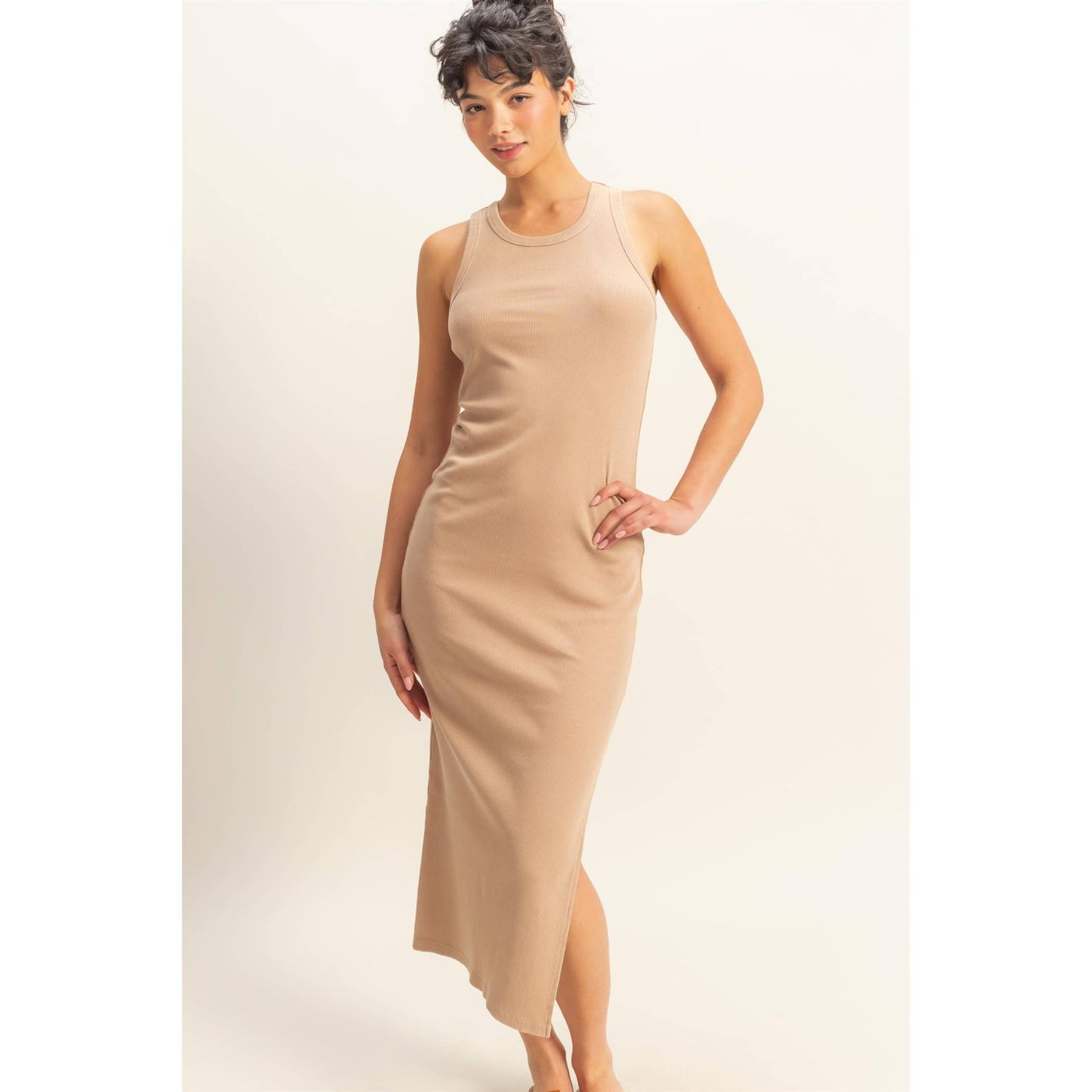 Acid Washed Ribbed Midi Tank Dress