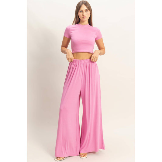 Short Sleeve Top & Wide Leg Pants Set